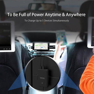 Planet Gates 5 Ports USB  QC 3.0 Car Charger with 1.8m Extension Cable with Detachable Clip For Mobile Phone Tablet GPS Car-Charger