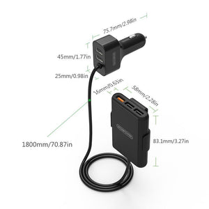 Planet Gates 5 Ports USB  QC 3.0 Car Charger with 1.8m Extension Cable with Detachable Clip For Mobile Phone Tablet GPS Car-Charger