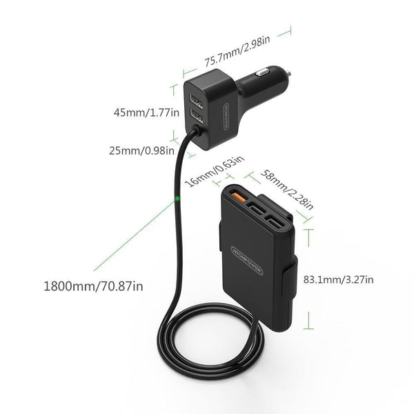 Planet Gates 5 Ports USB  QC 3.0 Car Charger with 1.8m Extension Cable with Detachable Clip For Mobile Phone Tablet GPS Car-Charger