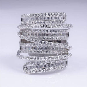 Planet Gates 5 / White Square T Simulated Diamond gemstone ring jewelry Women S925 Sterling silver Cocktail Band Rings size 5-10