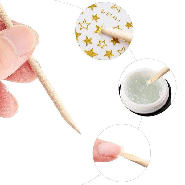 Planet Gates 50/100 Wooden Cuticle Pusher Remover Nail Art Design Orange Wood Sticks Rhinestones Dotting Removal Manicure Pedicure Care Tools