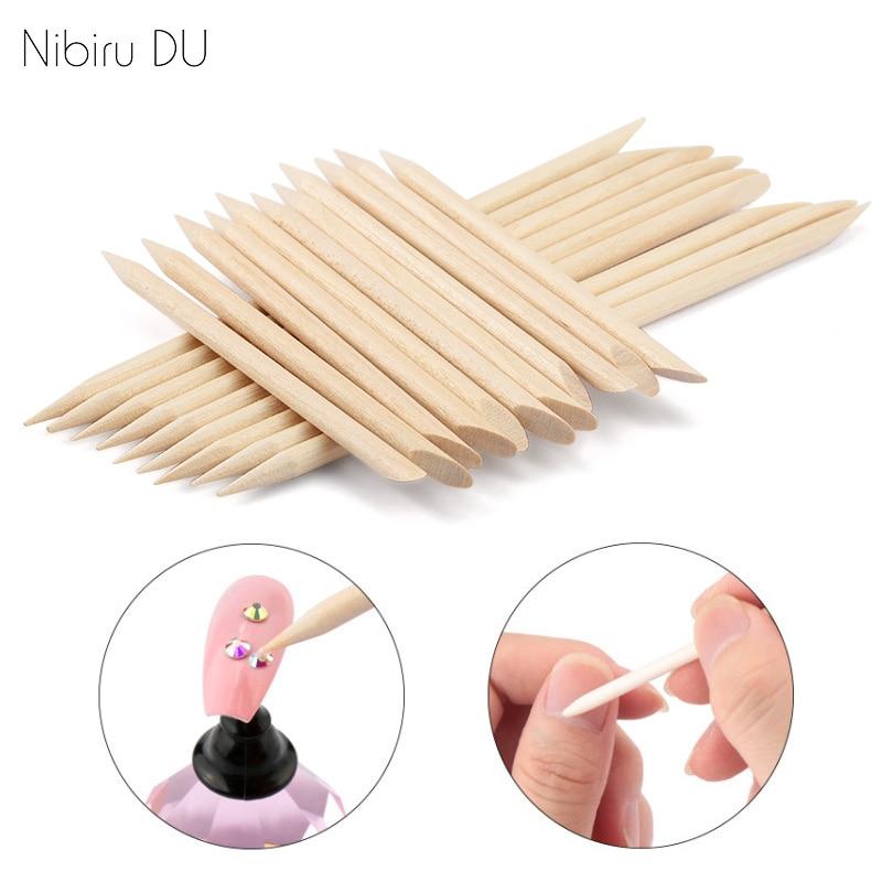 Planet Gates 50/100 Wooden Cuticle Pusher Remover Nail Art Design Orange Wood Sticks Rhinestones Dotting Removal Manicure Pedicure Care Tools