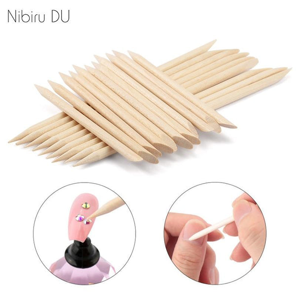 Planet Gates 50/100 Wooden Cuticle Pusher Remover Nail Art Design Orange Wood Sticks Rhinestones Dotting Removal Manicure Pedicure Care Tools