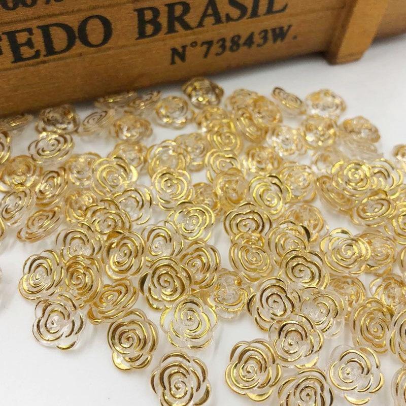 Planet Gates 50/100pcs Gold Transparent Rose Flower Acrylic Buttons For Decoration Handmade Craft Sewing Accessories PT134