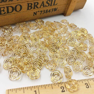 Planet Gates 50/100pcs Gold Transparent Rose Flower Acrylic Buttons For Decoration Handmade Craft Sewing Accessories PT134