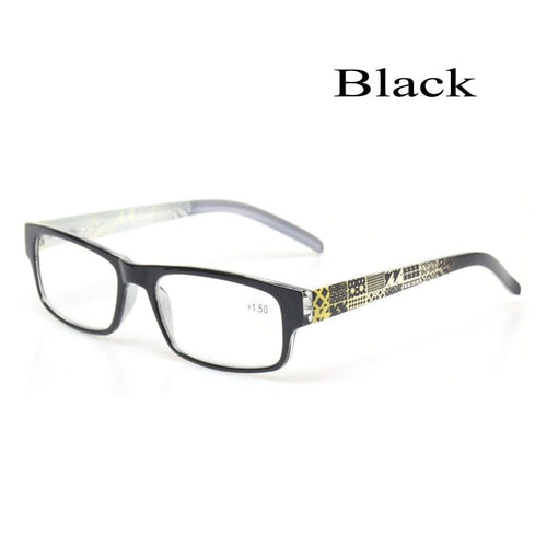 Planet Gates +50 / Black Reading glasses Spring Hinge Stylish Pattern Design Readers Men and Women Color eyewears Prresbyopia Glasses Diopter +50 to +600