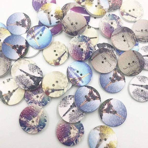 Planet Gates 50 pcs  Color 3 50/100pcs Mix Style Wooden Buttons Fit Sewing Scrapbooking Decoration 20mm W477