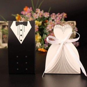 Planet Gates 50 Pcs Laser Cut Candy Boxes Bags Bridal Groom Gift Cases Tuxedo Dress Gown Candy Box Wedding Favors And Gifts With Ribbon