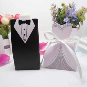 Planet Gates 50 Pcs Laser Cut Candy Boxes Bags Bridal Groom Gift Cases Tuxedo Dress Gown Candy Box Wedding Favors And Gifts With Ribbon