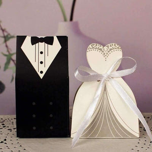 Planet Gates 50 Pcs Laser Cut Candy Boxes Bags Bridal Groom Gift Cases Tuxedo Dress Gown Candy Box Wedding Favors And Gifts With Ribbon
