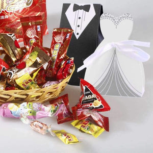 Planet Gates 50 Pcs Laser Cut Candy Boxes Bags Bridal Groom Gift Cases Tuxedo Dress Gown Candy Box Wedding Favors And Gifts With Ribbon