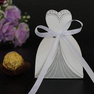 Planet Gates 50 Pcs Laser Cut Candy Boxes Bags Bridal Groom Gift Cases Tuxedo Dress Gown Candy Box Wedding Favors And Gifts With Ribbon