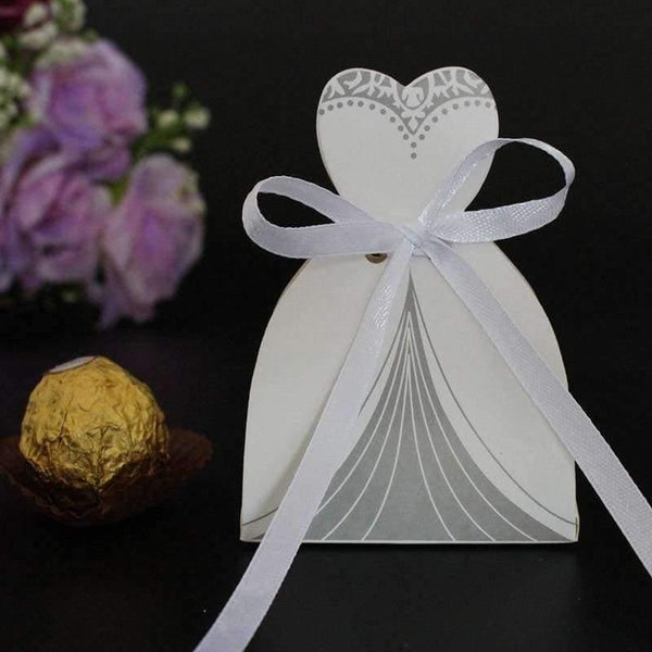 Planet Gates 50 Pcs Laser Cut Candy Boxes Bags Bridal Groom Gift Cases Tuxedo Dress Gown Candy Box Wedding Favors And Gifts With Ribbon