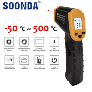 Planet Gates 500C Digital Non-Contact Infrared Thermometer Laser Pyrometer For Boiler Home Oven Confectionery Bath Water BBQ Temperature Mete