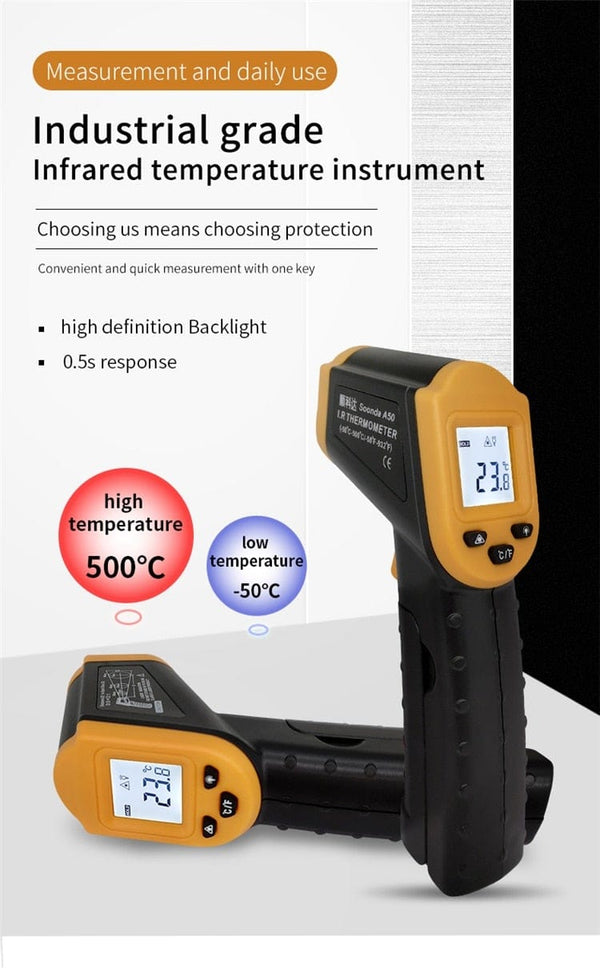 Planet Gates 500C Digital Non-Contact Infrared Thermometer Laser Pyrometer For Boiler Home Oven Confectionery Bath Water BBQ Temperature Mete