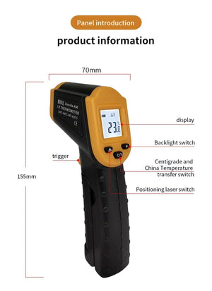 Planet Gates 500C Digital Non-Contact Infrared Thermometer Laser Pyrometer For Boiler Home Oven Confectionery Bath Water BBQ Temperature Mete