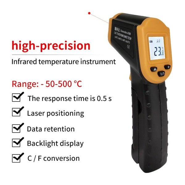 Planet Gates 500C Digital Non-Contact Infrared Thermometer Laser Pyrometer For Boiler Home Oven Confectionery Bath Water BBQ Temperature Mete
