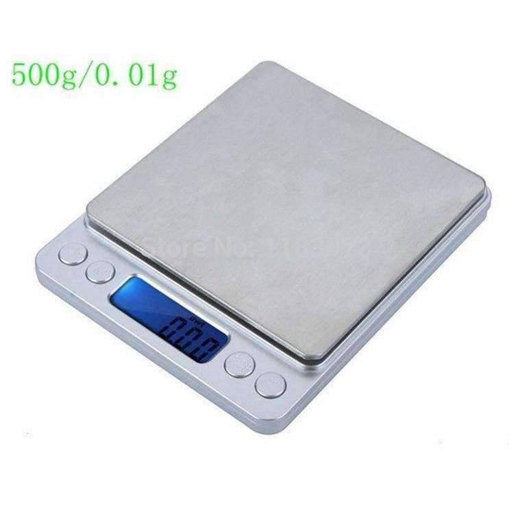 Planet Gates 500g 0.01g Digital Pocket Jewelry Scale 500G 0.01 Food Kitchen Weighing Bench Scales LCD Cookie Gram Measure Tools Two Trays