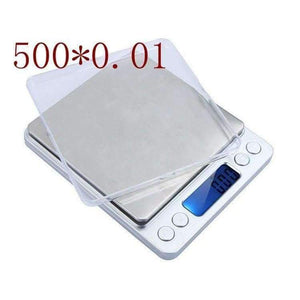 Planet Gates 500g 0.01g Digital Pocket Jewelry Scale 500G 0.01 Food Kitchen Weighing Bench Scales LCD Cookie Gram Measure Tools Two Trays