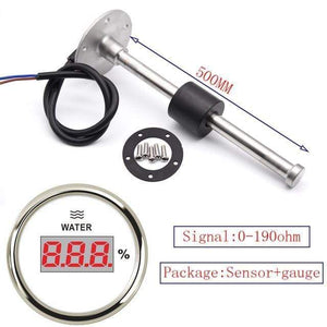 Planet Gates 500mm WS Digital 0-190ohm Water Level Gauge 52MM Water Tank Level Indicator Meter with Water Level Sensor Sender Unit for Yacht 100-500MM