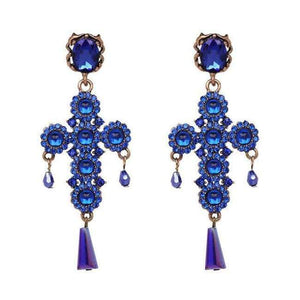 Planet Gates 50240BU Vintage Boho Crystal Cross Drop Earrings for Women Baroque Bohemian Large Long Earrings Jewelry Brincos 2018