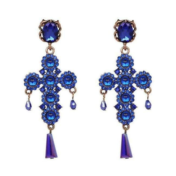 Planet Gates 50240BU Vintage Boho Crystal Cross Drop Earrings for Women Baroque Bohemian Large Long Earrings Jewelry Brincos 2018