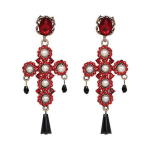 Planet Gates 50240RD Vintage Boho Crystal Cross Drop Earrings for Women Baroque Bohemian Large Long Earrings Jewelry Brincos 2018