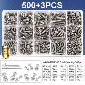 503 Pcs M3 M4 M5 High Quality Stainless Steel Button Head Hex Socket Head Cap Bolts Machine Screw And Nut Kit With Wrench