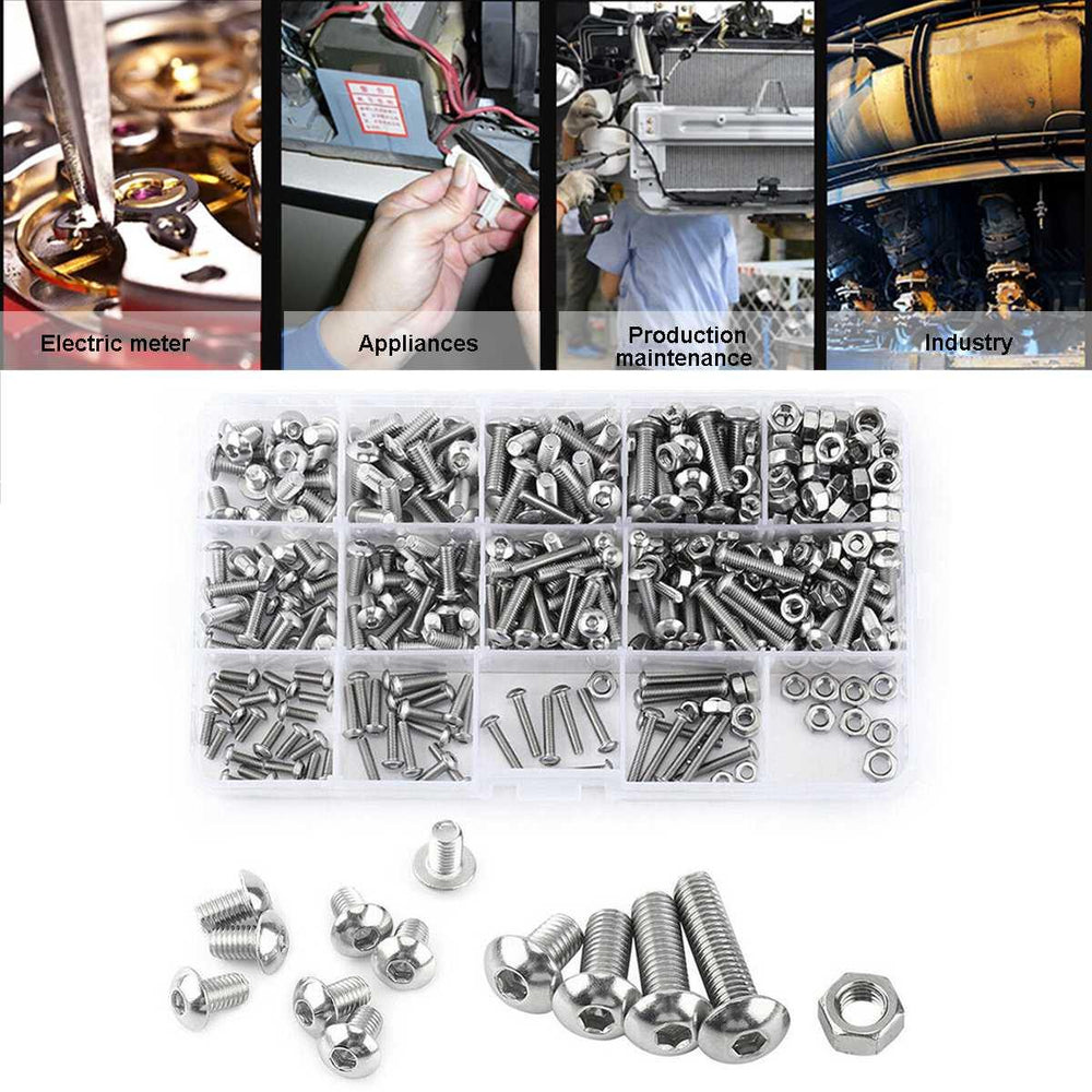 503 Pcs M3 M4 M5 High Quality Stainless Steel Button Head Hex Socket Head Cap Bolts Machine Screw And Nut Kit With Wrench
