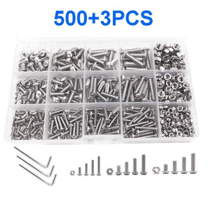 503 Pcs M3 M4 M5 High Quality Stainless Steel Button Head Hex Socket Head Cap Bolts Machine Screw And Nut Kit With Wrench
