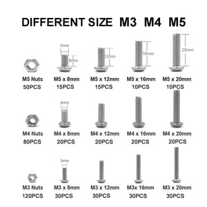 503 Pcs M3 M4 M5 High Quality Stainless Steel Button Head Hex Socket Head Cap Bolts Machine Screw And Nut Kit With Wrench