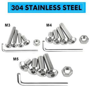 503 Pcs M3 M4 M5 High Quality Stainless Steel Button Head Hex Socket Head Cap Bolts Machine Screw And Nut Kit With Wrench