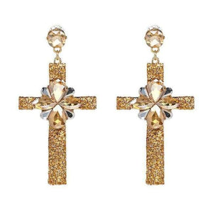 Planet Gates 50400GD Vintage Boho Crystal Cross Drop Earrings for Women Baroque Bohemian Large Long Earrings Jewelry Brincos 2018