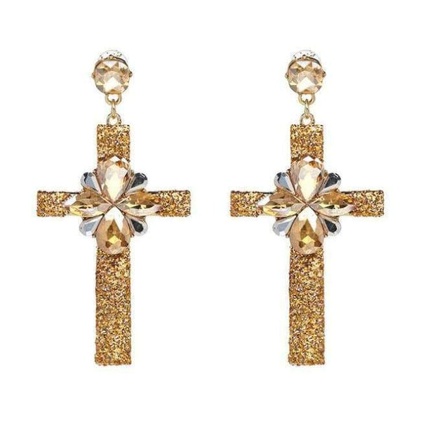 Planet Gates 50400GD Vintage Boho Crystal Cross Drop Earrings for Women Baroque Bohemian Large Long Earrings Jewelry Brincos 2018