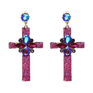Planet Gates 50400PK Vintage Boho Crystal Cross Drop Earrings for Women Baroque Bohemian Large Long Earrings Jewelry Brincos 2018