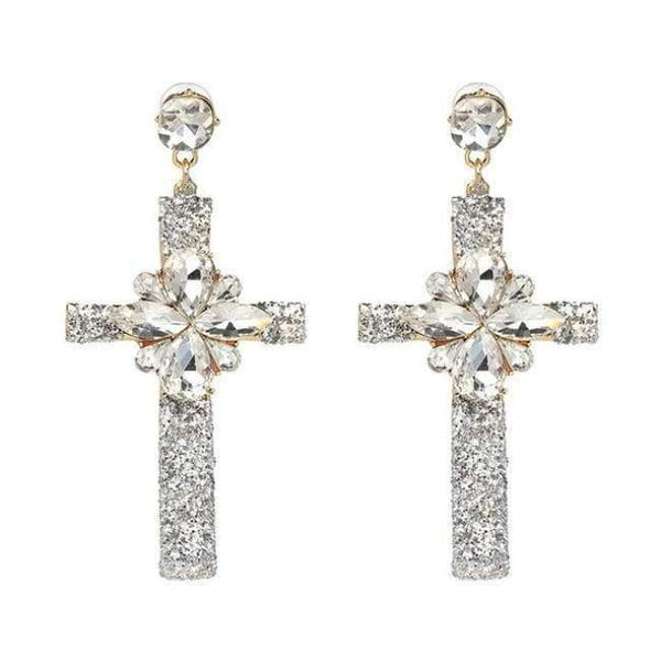 Planet Gates 50400SV Vintage Boho Crystal Cross Drop Earrings for Women Baroque Bohemian Large Long Earrings Jewelry Brincos 2018