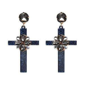Planet Gates 50685BU Vintage Boho Crystal Cross Drop Earrings for Women Baroque Bohemian Large Long Earrings Jewelry Brincos 2018