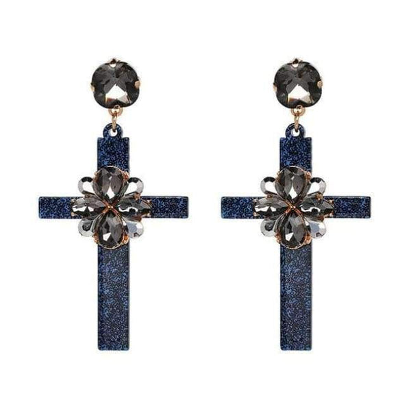 Planet Gates 50685BU Vintage Boho Crystal Cross Drop Earrings for Women Baroque Bohemian Large Long Earrings Jewelry Brincos 2018
