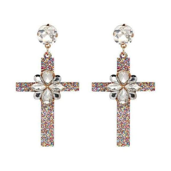 Planet Gates 50685WH Vintage Boho Crystal Cross Drop Earrings for Women Baroque Bohemian Large Long Earrings Jewelry Brincos 2018