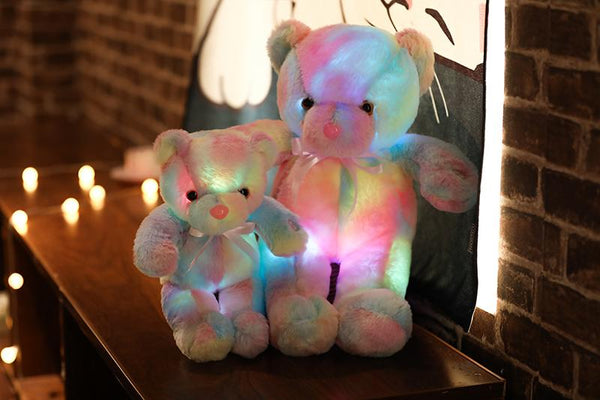 Planet Gates 50cm 30cm Rainbow Creative Light Up LED Teddy Bear Stuffed Animals Plush Toy Colorful Glowing Christmas Gift for Kids Pillow