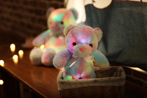 Planet Gates 50cm 30cm Rainbow Creative Light Up LED Teddy Bear Stuffed Animals Plush Toy Colorful Glowing Christmas Gift for Kids Pillow