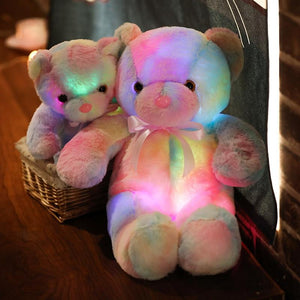 Planet Gates 50cm 30cm Rainbow Creative Light Up LED Teddy Bear Stuffed Animals Plush Toy Colorful Glowing Christmas Gift for Kids Pillow