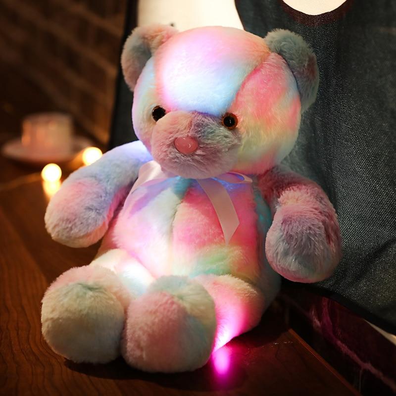 Planet Gates 50cm 30cm Rainbow Creative Light Up LED Teddy Bear Stuffed Animals Plush Toy Colorful Glowing Christmas Gift for Kids Pillow