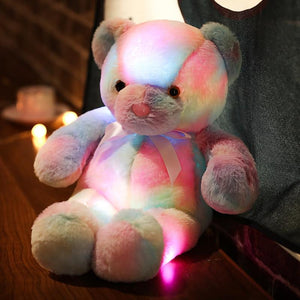 Planet Gates 50cm 30cm Rainbow Creative Light Up LED Teddy Bear Stuffed Animals Plush Toy Colorful Glowing Christmas Gift for Kids Pillow