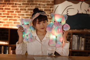 Planet Gates 50cm 30cm Rainbow Creative Light Up LED Teddy Bear Stuffed Animals Plush Toy Colorful Glowing Christmas Gift for Kids Pillow