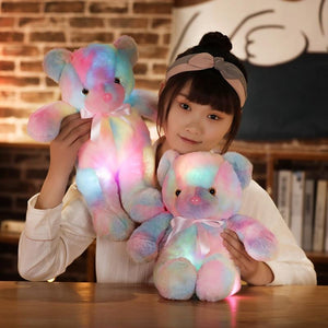 Planet Gates 50cm 30cm Rainbow Creative Light Up LED Teddy Bear Stuffed Animals Plush Toy Colorful Glowing Christmas Gift for Kids Pillow