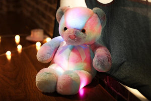 Planet Gates 50cm 30cm Rainbow Creative Light Up LED Teddy Bear Stuffed Animals Plush Toy Colorful Glowing Christmas Gift for Kids Pillow