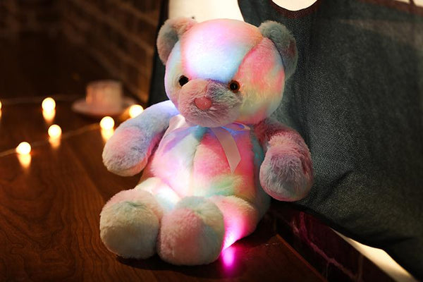 Planet Gates 50cm 30cm Rainbow Creative Light Up LED Teddy Bear Stuffed Animals Plush Toy Colorful Glowing Christmas Gift for Kids Pillow