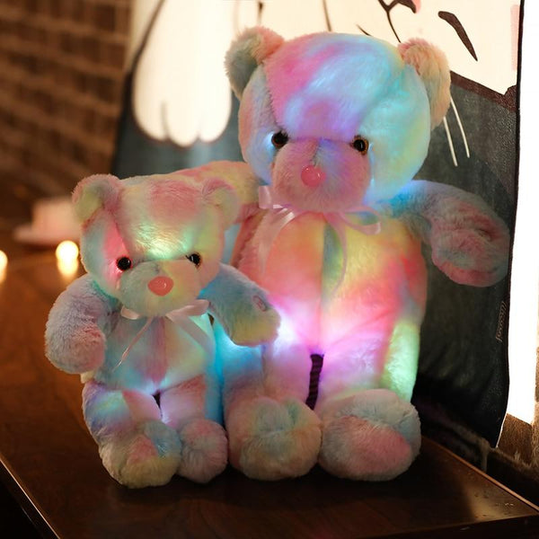 Planet Gates 50cm 30cm Rainbow Creative Light Up LED Teddy Bear Stuffed Animals Plush Toy Colorful Glowing Christmas Gift for Kids Pillow