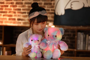 Planet Gates 50cm 30cm Rainbow Creative Light Up LED Teddy Bear Stuffed Animals Plush Toy Colorful Glowing Christmas Gift for Kids Pillow